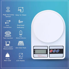 GLUN® SF-400 Digital Kitchen Weighing Scale, 10 Kg Capacity, LCD Display Food Scale for Cooking, Baking, Meal Prep & Kitchen Use, White