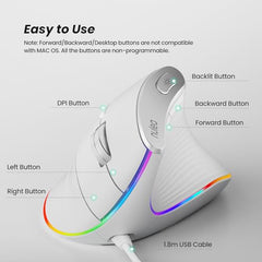 Nulea Wired Vertical Mouse, USB Ergonomic Optical Mouse with 4 Adjustable DPI, 11 RGB Backlight Modes, Compatible for Laptop, PC, Desktop, Mac, Grey