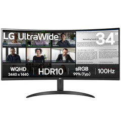 LG 34U640B Smartchoice 86 cm (34 Inch) 21:9 UltraWide WQHD (3440x1440) Curved Monitor(1800R), 144Hz, sRGB 99%, HDR10, Anti-Glare, HDMI X 2, DP, USB-C (PD 65W), PBP, PIP, Tilt/Height Adjustable Stand