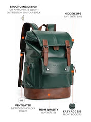 FUR JADEN Vegan Leather Anti Theft Design Casual Laptop Backpack with 15.6 Inch Laptop Pocket