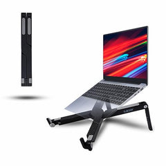 Tukzer (Imported Foldable Laptop Stand Riser for Laptop, MacBook, Notebook & Tablets up to 17 Inch, 7 Level Height Angle Adjustment, 2X Stronger M-Shape Aluminum Silicone Pads Air Ventilation-Black