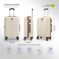 Safari Thorium Royale 8 Wheels Set of 2 Trolley Bags Hard Case Polycarbonate Luggage, TSA Lock, Wet Pouch Organized Interior, Suitcase for Travel, Trolley Bags for International Travel, Vanilla Tan