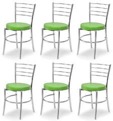 RATISON Office Visitor Study Chair Home Restaurant Steel Multipurpose with a Leather Cushion Steel Chrome Chair with Ring (Green, 6)