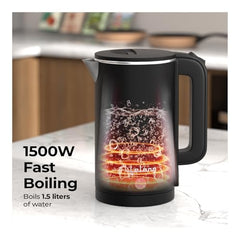 Lifelong Electric Kettle 1.5 litre | 1500W Stainless Steel Kettle with Double Wall & Cool Touch Body | Multipurpose Electric Kettle | 360° Swivel Base, Auto Shut Off & Overheat Protection (Black)