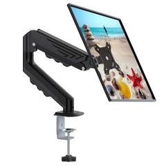 Dyazo Single Monitor Desk Mount Stand | Height Adjustable Fully Articulating Arm for 13–32 Inch Screens | VESA 75×75/100×100 Compatible | Tilt & Rotate Monitor Holder with C-Clamp/Grommet Base (Black)