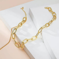 SYGA Metal Punk Style Acrylic Chain Buckle Fashion Necklace Jewellery For Women, Engagement, Gift, Party -Golden