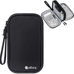 Elfora Compact Cable Organizer Bag | Double Layer Storage Pouch for Cables, Chargers, AirPods, Power Bank & Other Accessories | Durable & Portable Nylon Travel Case with Mesh Pockets – Blue