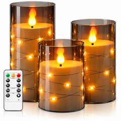 Flameless LED Pillar Candle Set of 2 | Acrylic Fiber Glass | Dancing Faux Wick | Remote Control with Battery Operated 3 AA | Home Décor & Gifting | 3" D x 6" H | Red