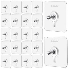 Solitude 20 Pieces Self Adhesive Screw Hangers | Nail Free Wall Hooks for Hanging Picture Frames, Wall Clocks, and Mirrors | Heavy Duty No Drilling Sticky Hooks for Home and Office