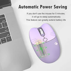Lomiluskr Cute Cat Wireless Mouse, Lightweight Soundless Mice, 2.4G Wireless Mice, Candy Colors, Kawaii Mouse for Girls and Kids (Purple)