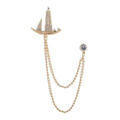 SYGA Men's & Women Suit Shirt Stud Lapel Pin Chain Tassel Brooch Pin with Crystal Chain(golden sail)