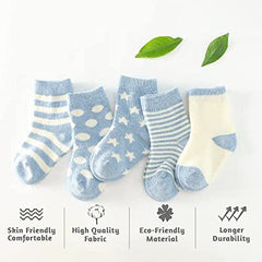 MOMISY 5 Pairs Tube Socks for children Toddlers Infant Baby Girl Boys (Light Blue, 2 year to 4 year)
