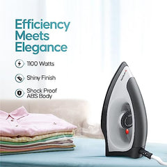 Longway Kwid Light Weight Non-Stick Teflon Coated Dry Iron, Electric Iron for Clothes | 2 Years Warranty (1100 Watt, Black)