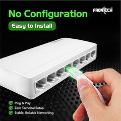 FRONTECH 8 Port Gigabit Ethernet Switch | 10/100/1000Mbps | Plug & Play LAN Hub for Router, Computer, Gaming Console, Printer & IP Camera | Wall Mountable | Hi-Speed Network Switch (NC-0052)