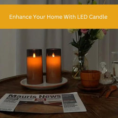 Flameless LED Pillar Candle Set of 2 | Acrylic Fiber Glass | Dancing Faux Wick | Remote Control with Battery Operated 3 AA | Home Décor & Gifting | 3" D x 6" H | Red
