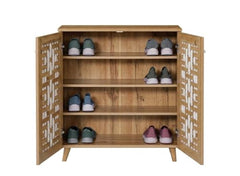DeckUp Lyra Engineered Wood 2-Door Shoe Rack (Wotan Oak & White, Matte Finish)