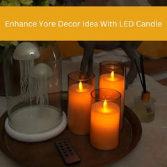 Flameless LED Pillar Candle Set of 2 | Acrylic Fiber Glass | Dancing Faux Wick | Remote Control with Battery Operated 3 AA | Home Décor & Gifting | 3" D x 6" H | Red