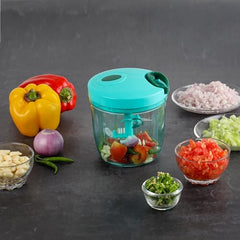 Cello Magic Hand Chopper XL | Multi Utility Chopper | 5 Stainless Steel Blades | Vegetable and Fruits chopper | 15 Cuts One Pull | (Chopper, Blade, Whipper) | 900 ml| Green