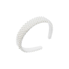Women's Polyester Pearl Beaded Wide Party Headwear, Wedding Hair Hoop, Elegant Hairband, White