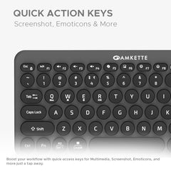 Amkette New and Improved Optimus BT 4-in-1 Multi-Device Wireless Keyboard, Pop Keys, Bluetooth, One-Click Device Switching, AI Access, Dual OS Layout, Windows, macOS, Android & iOS Compatible, Black