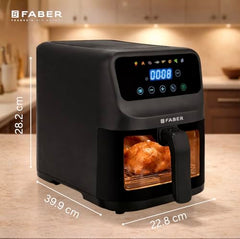 Faber 4L 1350W Digital Air Fryer | Fry, Bake, Roast | 85% Less Oil, 200°C Swirl Heating Technology |10-Preset Menu|Touch Control Interface| Auto Shut-Off |2 Yrs Comprehensive Warranty|Black
