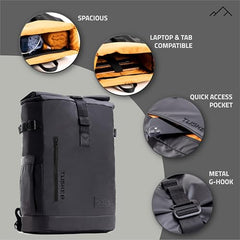 TRIPOLE Tusker Roller Top Laptop Backpack for Daily Use and Travelling | Water-repellent fabric, Anti Theft Pockets and Expandable size (Khaki)