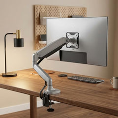 Green Soul Heavy Duty Single Monitor Gas Spring Stand|Fits 17-45" Screen|15Kg Weight Capacity | VESA Plate, Grommet & C-Clamp Base|Desk Mount Monitor Riser|Tilt, Swivel & Rotation |Grey