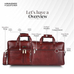 Hammonds Flycatcher Genuine Leather 15.6 Inch Laptop Office Bag for Men | 15.6” Padded Laptop Sleeve| 3 Zip Pockets| Detachable & Adjustable Strap| Pen,Wallet & Mobile Pocket |Durable|1 Year Warranty
