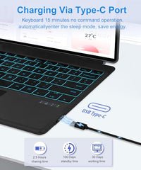Bucewkde Surface Pro Keyboard for 3/4/5/6/7/7Plus 12.3 Inch, Ultra-Slim Wireless Bluetooth Surface Keyboard with Palm-Rejection Trackpad, 7-Color Backlit, Sleep/Wake Function, Long Battery Life