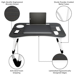 MollisHomes Laptop Table with Dock Stand Wood Smart Standard Multi-Purpose Solid/Study Table/Bed Table/Foldable and Portable/Ergonomic & Rounded Edges/Non-Slip Legs/Engineered (Blue)