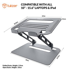 Tukzer (Imported Foldable Laptop Stand Riser for Laptop, MacBook, Notebook & Tablets up to 17 Inch, 7 Level Height Angle Adjustment, 2X Stronger M-Shape Aluminum Silicone Pads Air Ventilation-Black