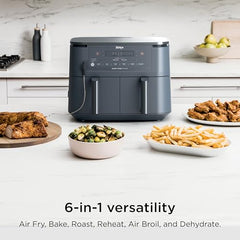 Ninja Foodi Dual Zone Air Fryer AF300IN| 7.6L Dual Drawer Air Fryer| Max Crisp 240°C| 6 Cooking Functions – Air Fry, Roast, Bake, Reheat & Dehydrate| Variable Airflow 1200–2600 RPM|PTFE/PFOA/PFASFree