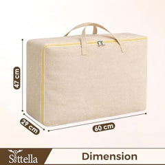 SITTELLA 2 Pack Large Foldable Storage Bags 58 L | Fabric Storage Organizer Box with Zip | Blanket, Quilt & Household Item Storage | Space Saving Storage Container | Beige