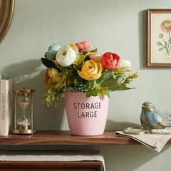 Dekorly Premium Artificial New Rose Flower with Pink Decorative Pot (Storage Large) – 22 cm Faux Flower Arrangement for Home Decor Living Room Bedroom Office Decor (1, Rose)