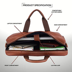 WildHorn Genuine Leather Office Bag for Men | 15.6-Inch Laptop Bag with a Minimalist Design | Professional Leather Bag with Adjustable Straps & Multiple Compartments | 1-Year Warranty