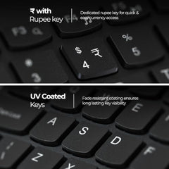 Zebronics K16 Wired Keyboard, 79-Key Layout with Integrated Multimedia Keys, 1.1m Cable Length, ₹ Rupee Key, UV Coated Keys, Spill-Proof Design, USB Interface, Slim & Compact Design