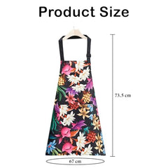 MOMISY Tropical Floral Kitchen Apron – Cooking Apron with Colorful Print, Adjustable Neck Strap (Black)