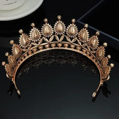 SYGA Princess Antique Bronze Crystal Rhinestone Bride Diamond Crown Tiaras Women Headband Wedding Jewelry Hair Accessories - Gold Pink