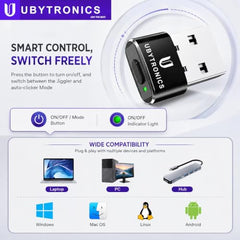 UBYTRONICS USB Mouse Jiggler & Auto Clicker, Automatic Cursor Mover with Multiple Modes, Plug & Play USB Device to Prevent Computer Sleep, Long Press On/Off, 1 Click/Sec Auto Clicker Mode(Black)