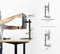 Jin Office Height Adjustable Monitor Stand Mount | Supports 13-32" Screens| 9KG Weight Capacity | Metal Black Powder Coated Single Monitors Arm Stand| Articulating Tilt and Swivel Display Desk Mount