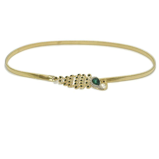 SYGA Women's Sweet Colorful Rhinestone Inlaid Peacock Decorative Spring Elastic Metal Waist Chain(Gold)