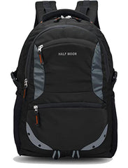 Half Moon 35L 4 Compartment Laptop Backpack College School Travel Bag Backpack For Unisex Boys Girls With Rain Cover, Black
