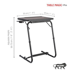 TABLE MAGIC- BADE Multipurpose Laptop Table Mat Finish - Adjustable, Foldable, Portable, Engineered Wood Top with Footrest, Top Size 60 * 45cm (X-Large, Midnight Black)