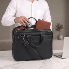 RIONTO Elite Vegan Leather Laptop Bags for Men Office Use | Upto 15.6 inch | Expandable Bottom | Mobile & Pen Compartment with Multiple Organizers | Professional Office Bag for Man & Women - Tan