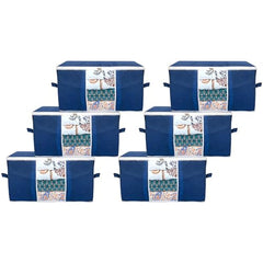 Kuber Industries Leheriya Design Underbed Storage Bag, Storage Organiser, Blanket Cover Set Of 3 (Royal Blue, Non-Woven), 65 x 47 x 33 Centimeters