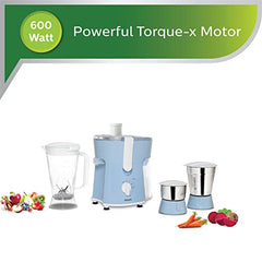 Philips HL7579/00 600 Watt Turbo Juicer Mixer Grinder with 3 Jars -Blend and Carry, Nutri Juicer Jar, Multi Purpose jar