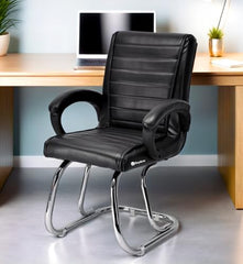 RATISON Special Director Principal Manager Office Visitor with arm Rest with Double Pipe Frame and Cushioned seat Back (2, Black, Double Pipe Frame)