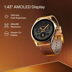 boAt Ultima Aeris 1.43" AMOLED Display, 1000 nits Brightness, Ultra Slim 8mm Metal Build, IP68, Auto HR & SpO2 Monitoring, Sleep & Stress Tracking, Stylish Smartwatch for Men & Women(Tan Brown)