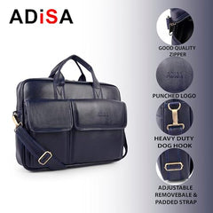 ADISA Laptop Bag for Men - Faux Leather Office Messenger Briefcase with Laptop Compartment for Work, Business, Corporate & Professional Use (LB6055)