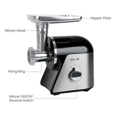 iBELL MT1650J Meat Grinder, 1800W, Stainless Steel, Heavy Duty Mincer Machine with 4 Attachments for Mincing/Chopping Meat, Sausage/Kebab Maker (Black)